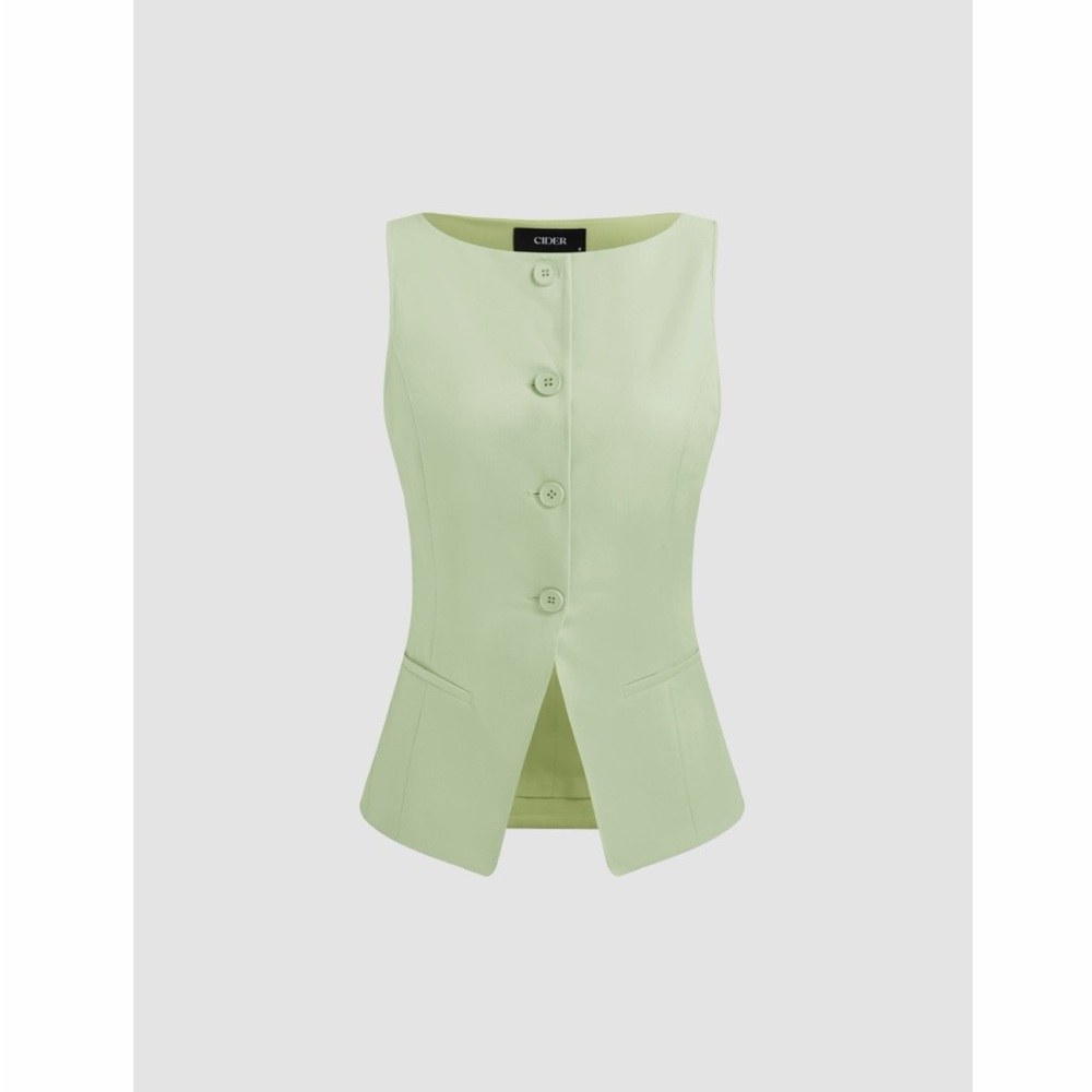 Cider Light Green Sleeveless Button-Up Top
